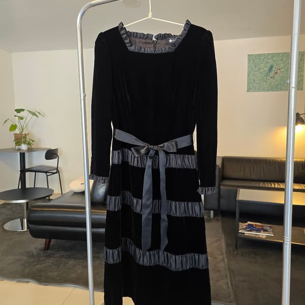 밸벳 리본 주름 원피스