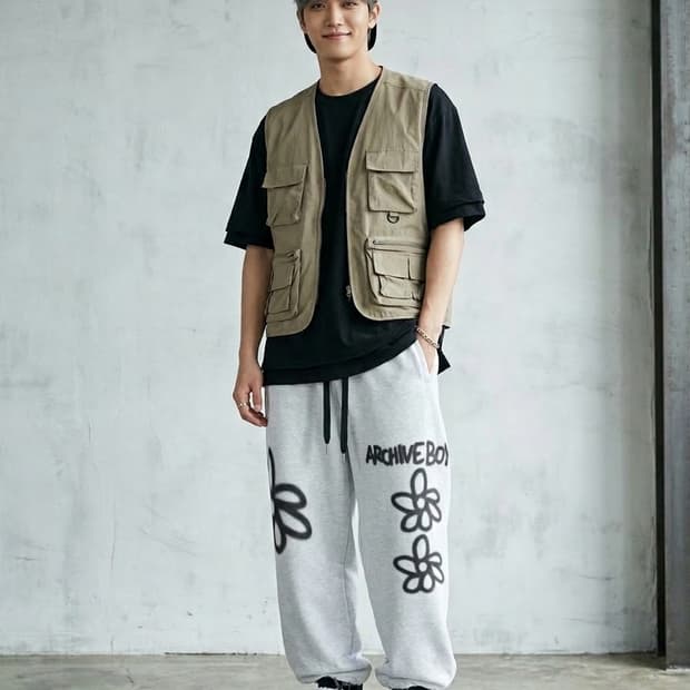 ARCHIVE BOLD 아카이브 볼드 939 플라워 스웻팬츠 라이트그레이