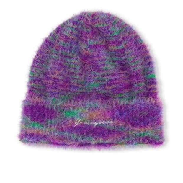 예스아이씨 비니 Hairy Knit Beanie Purple