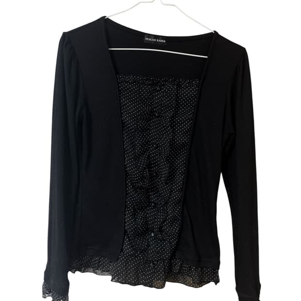 빈티지 도트 레이어드 블라우스 티셔츠