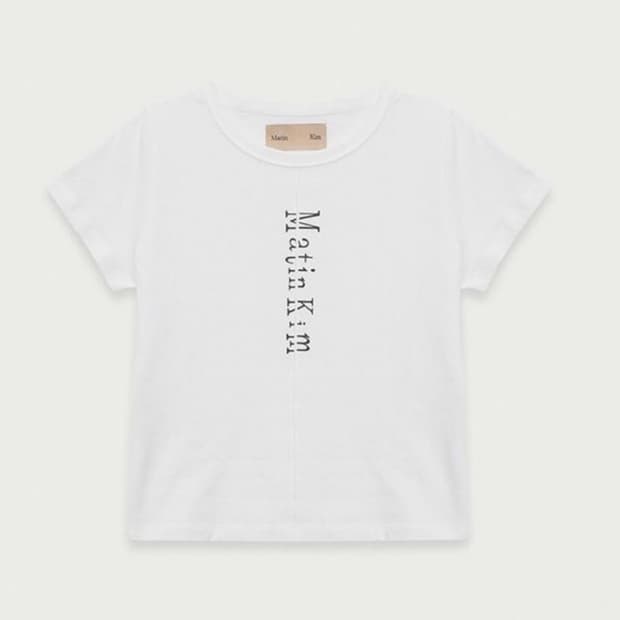 마뗑킴 핀턱 로고 크롭 반팔 티셔츠 화이트 (새상품)