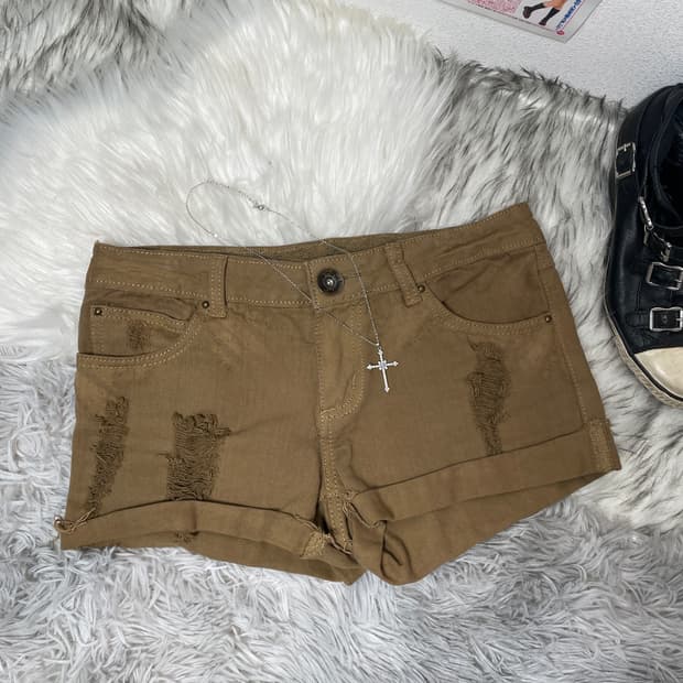 Y2k punk 데미지 브라운 반바지 숏팬츠