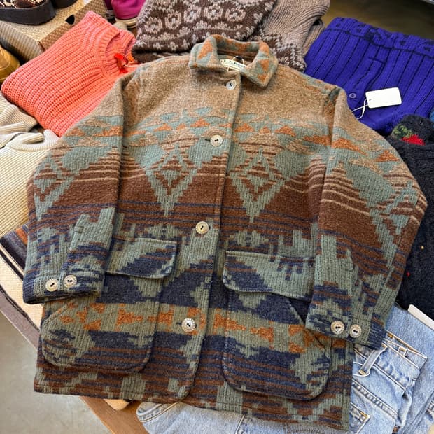 엘엘빈 나바호 패턴 에스닉 버튼 울 자켓 코트 S M