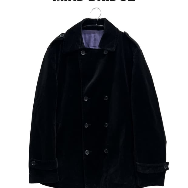 마인드브리지 더블버튼 벨벳 코트 블랙