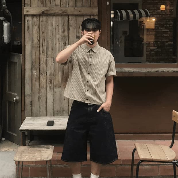 기틀 코이 핀 체크 크롭 셔츠 블랙