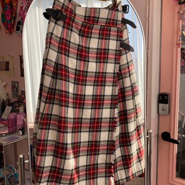빔즈 beams 빈티지 체크 롱 랩스커트