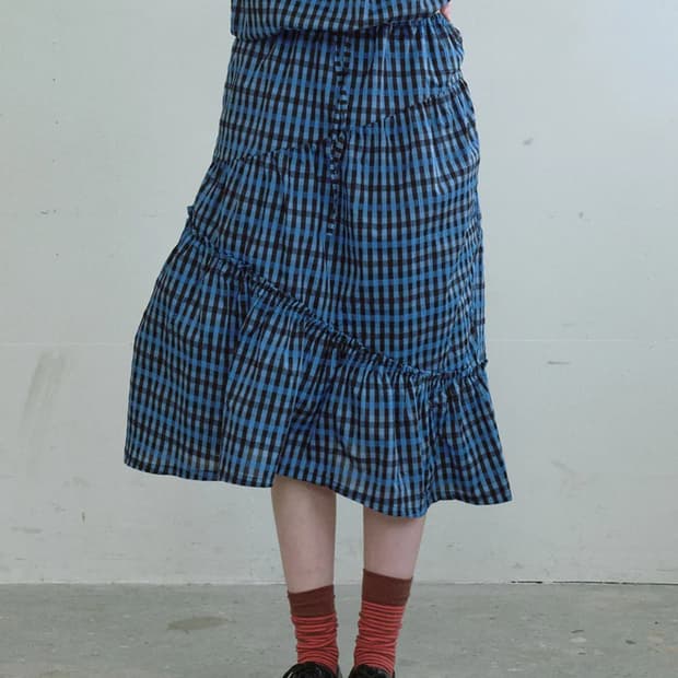 엔조블루스 셔링 밴딩 스커트 블루