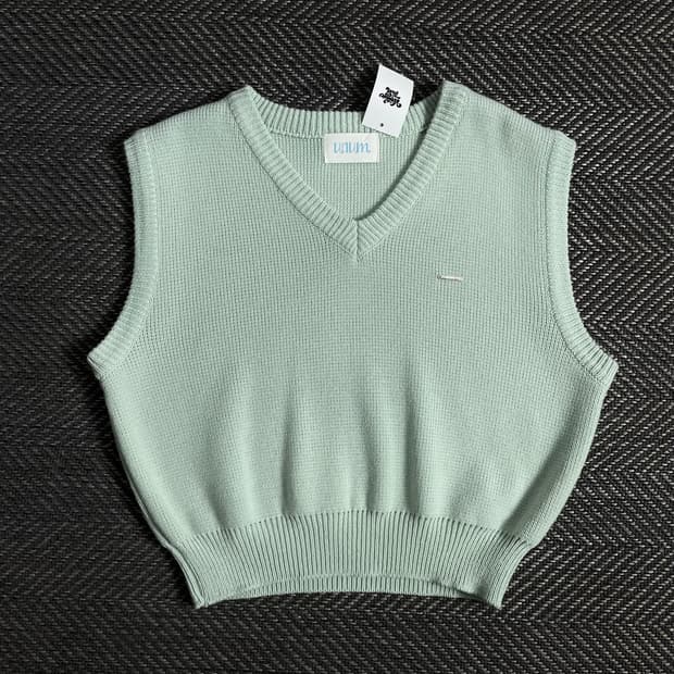 빈티지 크롭 와플 니트 베스트 o 3370