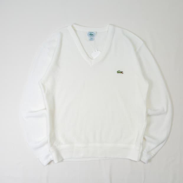 80s IZOD 라코스테 아크릴 V 넥 니트 화이트