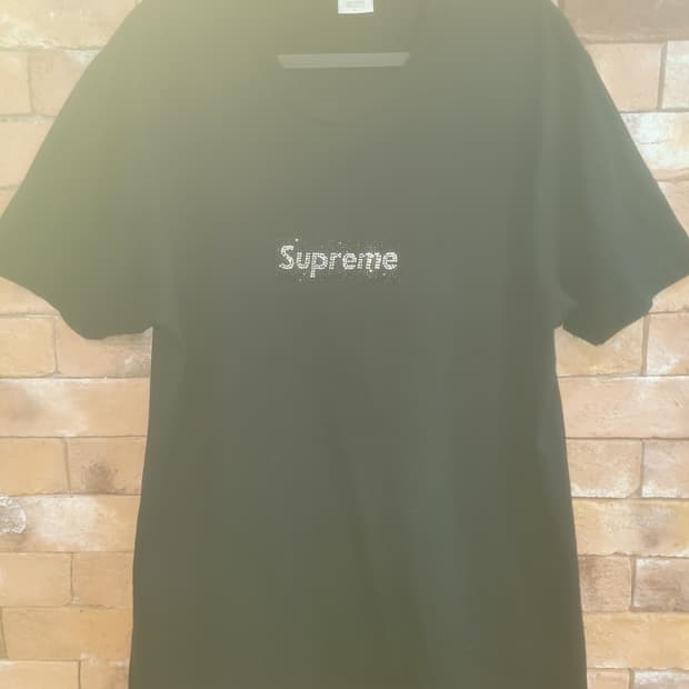 스프림 스와로브스키 박스로고 티셔츠 블랙