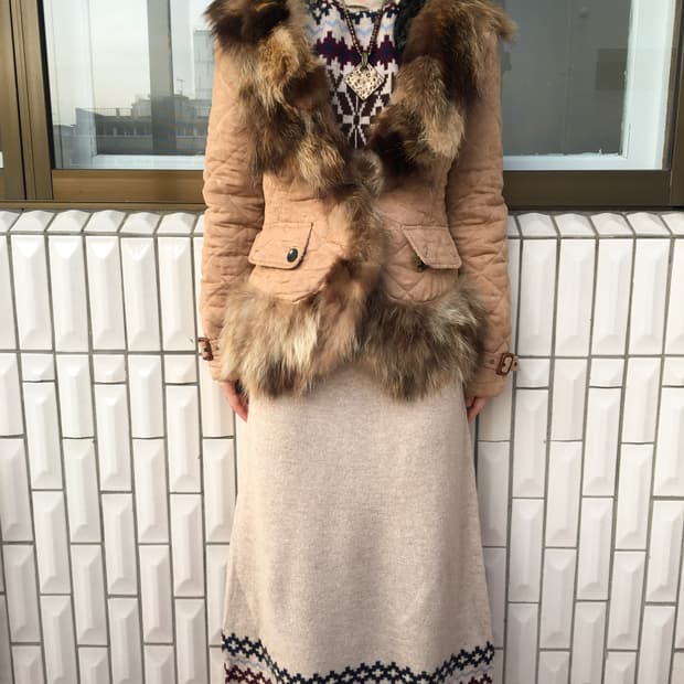 Belted fur trimming point jacket