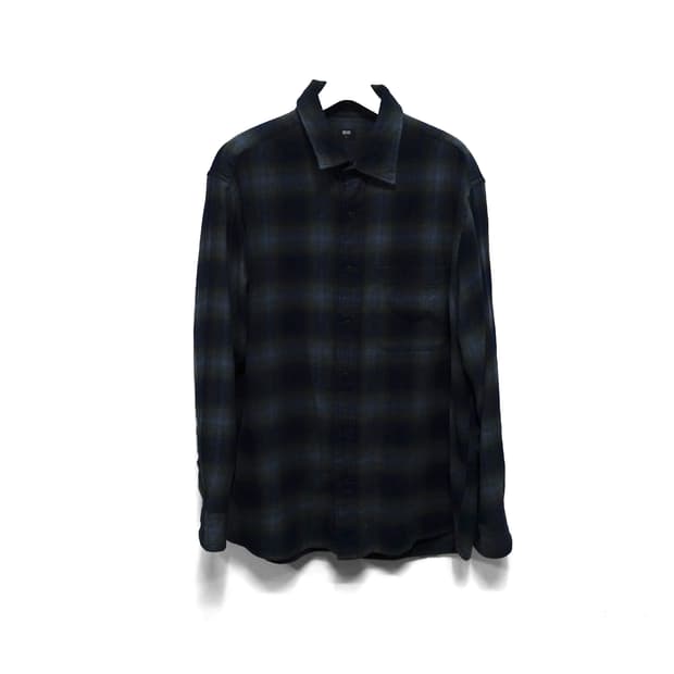 [L] UNIQLO 유니클로 블루 블랙 체크 플란넬 셔츠