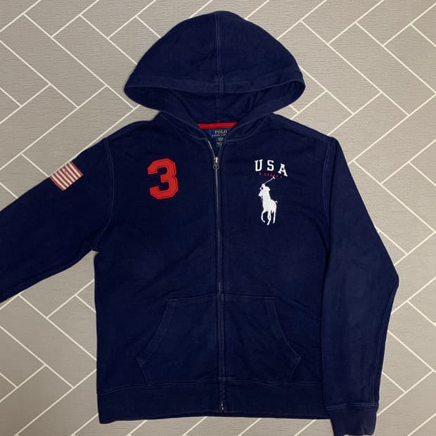폴로 빅포니 성조기 후드집업 네이비