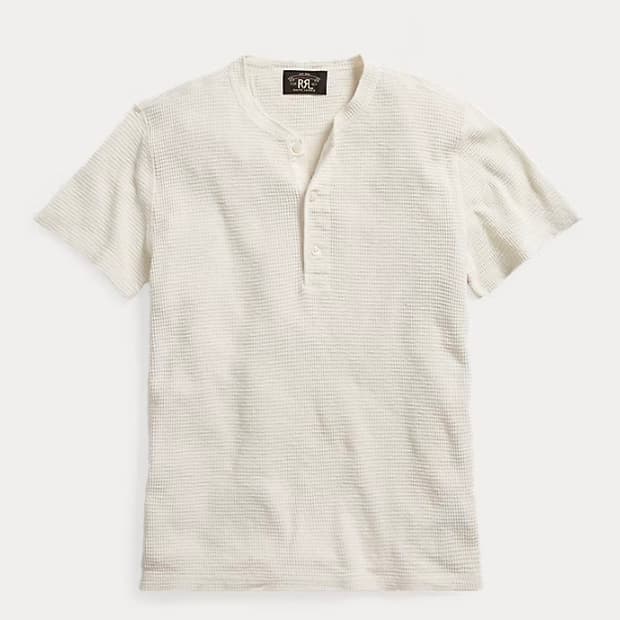 RRL 와플 니트 숏 슬리브 헨리 셔츠