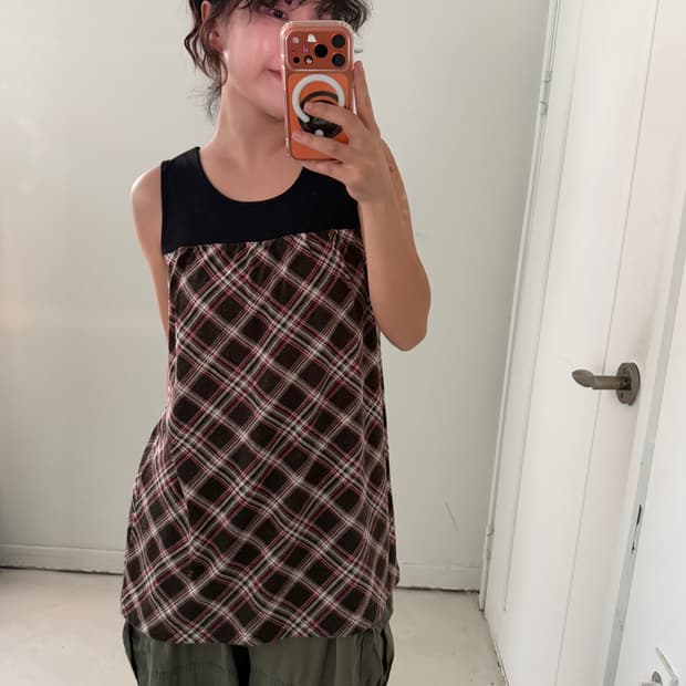 일본빈티지 그런지 체크 슬리브리스