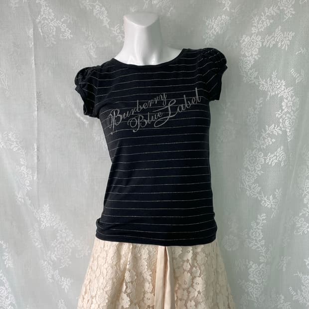 버버리 실버 스트라이프 프린팅 반팔 1076 모리걸 y2k 스트릿 갸루 