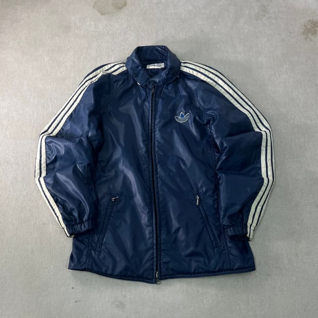 100 아디다스 80s 서독 네이비 나일론 바이커 자켓