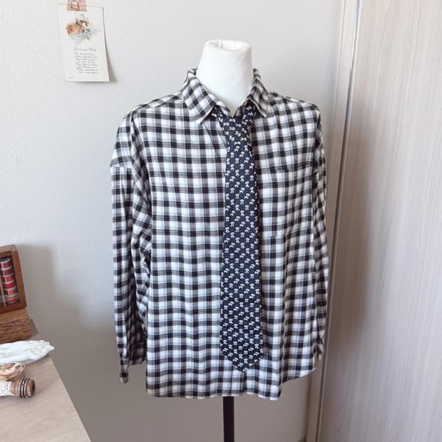 체크셔츠 + 강아지 넥타이