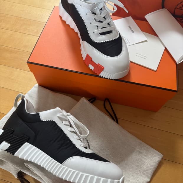 에르메스 바운싱 스니커즈 립스탑 패브릭 카프스킨 & 누아 블랑