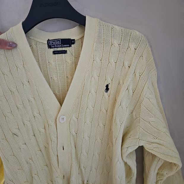 폴로 케이블 가디건 90 레몬