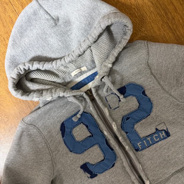 (대대장매물!!) 아베크롬비 데님 빅패치 와플 후드집업 그레이