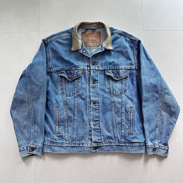 90s 리바이스 MADE IN USA 레더칼라 데님 트러커 자켓 L