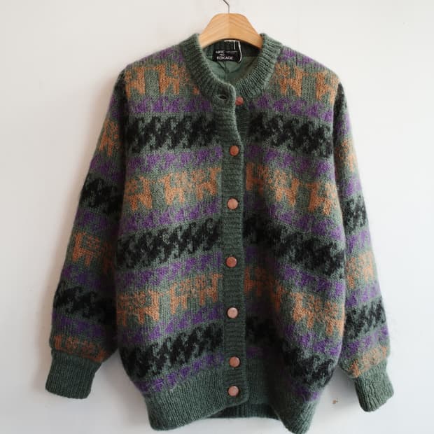 Japan brand 패턴 울 가디건  