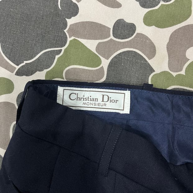 크리스찬 디올 울 모헤어 슬랙스 트라우저 네이비