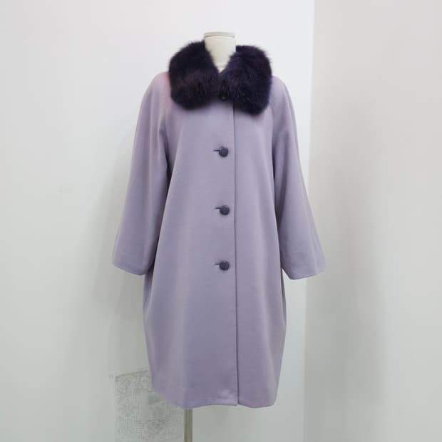 프리미엄 캐시미어 100%  폭스퍼 카라 라일락 롱 코트
