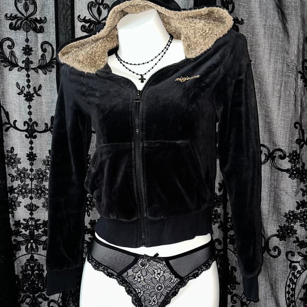 Gyaru Velvet Wool Hooded Zip-Up