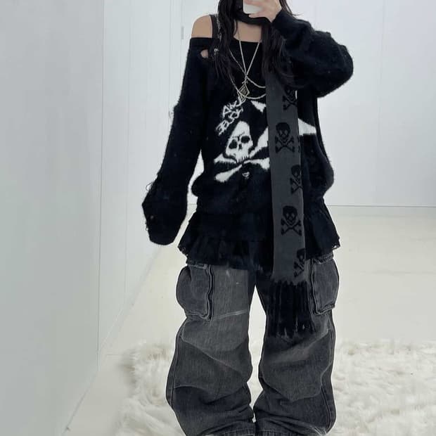 펑크 스컬 빈티지 코디