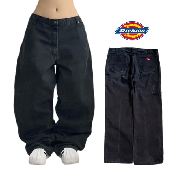디키즈 OG 덕캔버스 카펜터 와이드 워크팬츠 블랙