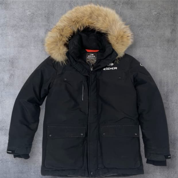 아이더 Eider 블랙 후드퍼 덕다운 헤비 패딩 파카 M