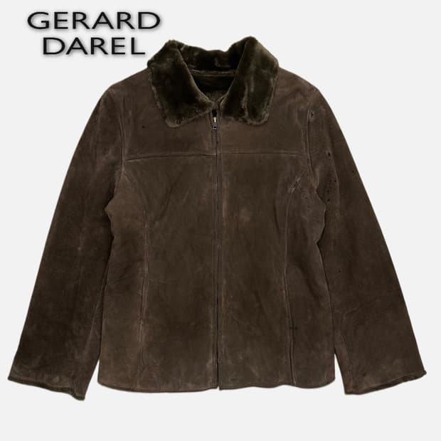 brown suede leather shearling jacket