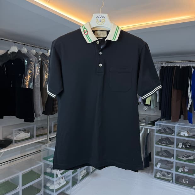 [리오브] 구찌 GG 인터로킹 스트라이프 카라티셔츠