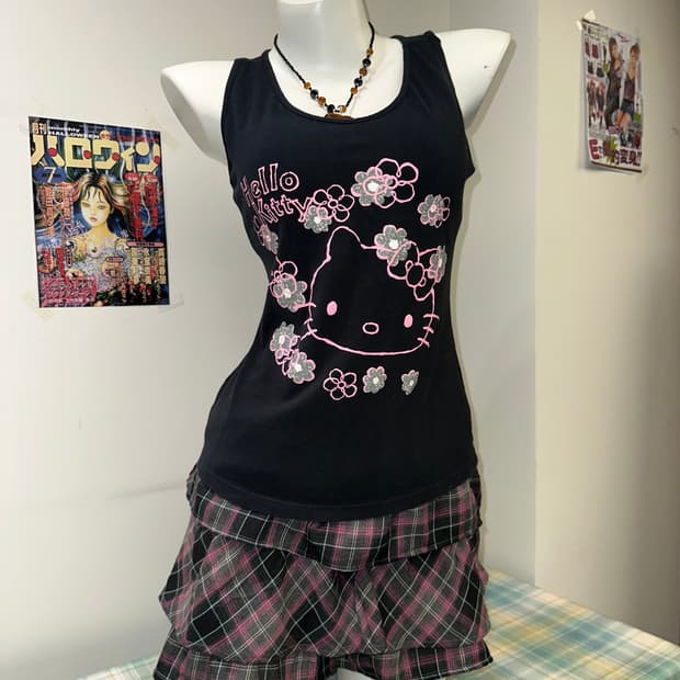 PinkHello Kitty Printing black sleevel