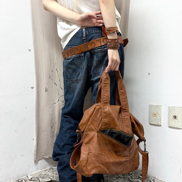 [T.b2.Jeans] Brown Y2K Over Size bag