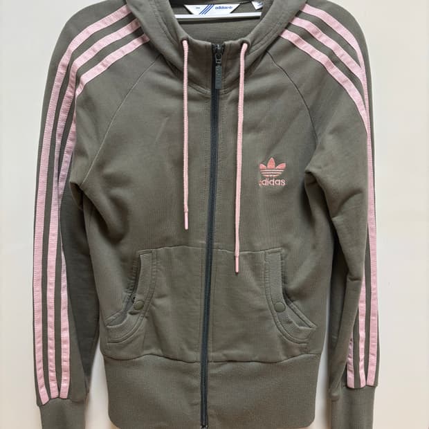 빈티지 아디다스 후드집업 카키/핑크