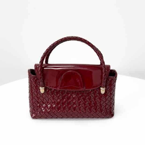 보테가베네타 빈티지 인트레치아토 페이턴트 탑 핸들