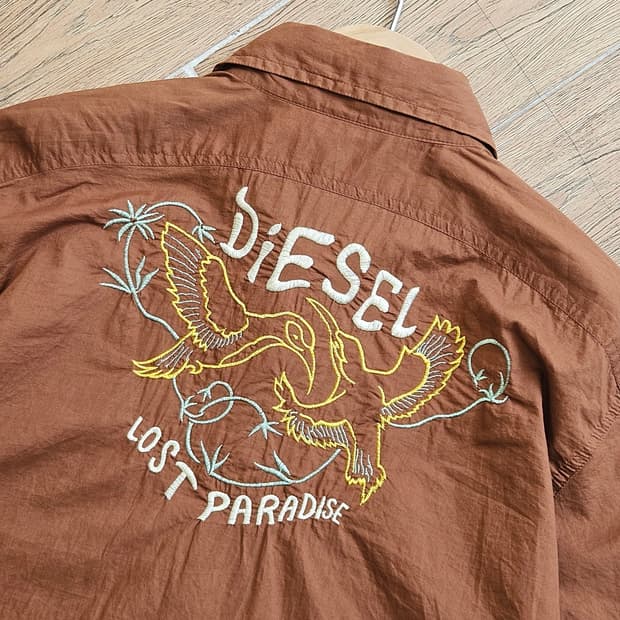 DIESEL 디젤 견장 자수 반팔 셔츠 빈티지 구제 L