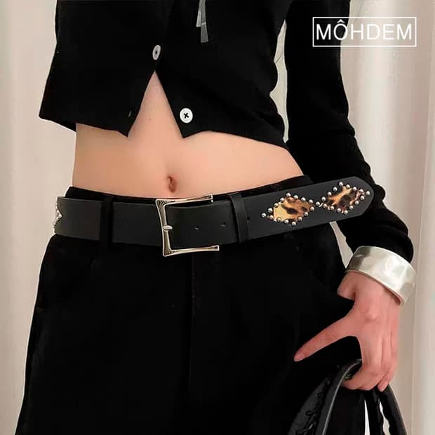 [Unisex] 다이아 찡 레오파드 스터드 벨트