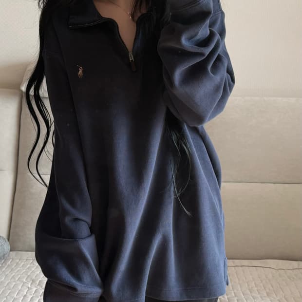 폴로 랄프로렌 네이비 반집업 니트 (QR)