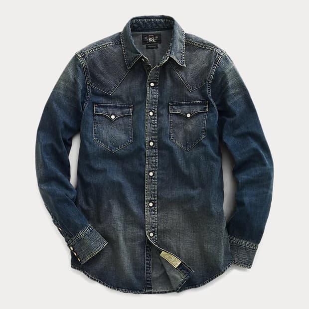 RRL 버팔로 웨스턴 데님 셔츠 다크워시 L