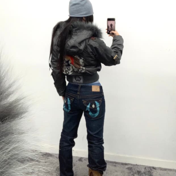 트루릴리전 페인팅 로고 로우라이즈 데님