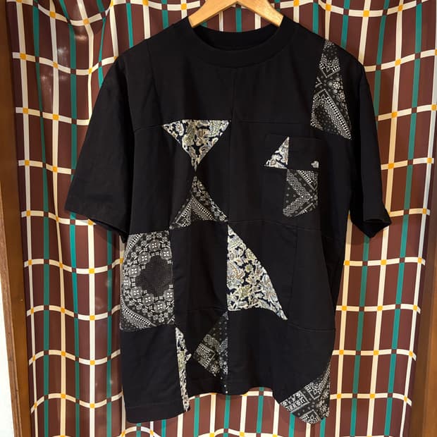 노스페이스 퍼플라벨 패치워크 블랙 반팔 티셔츠