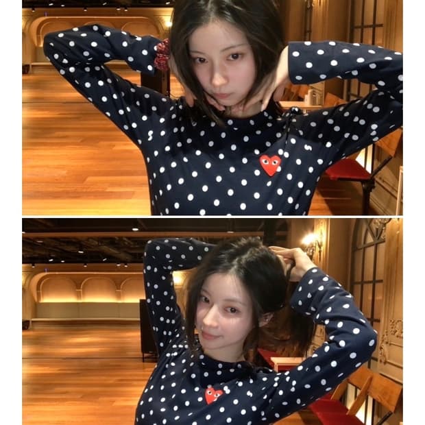 꼼데가르송 도트 긴팔티 블랙 레드와펜