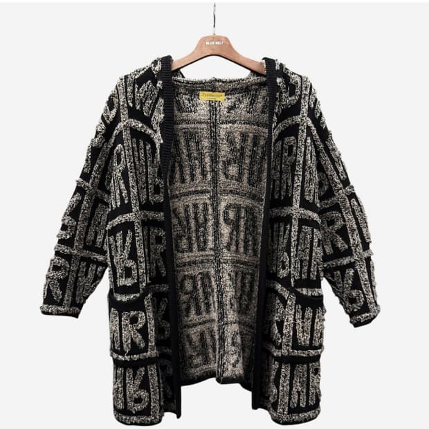 JPN VINTAGE 울니트 오픈 후드 가디건 그래픽패턴 자카드 디테일