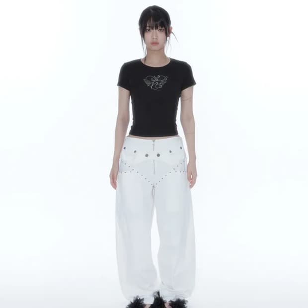 카시코 Belt Rivet Oval Pants Off White