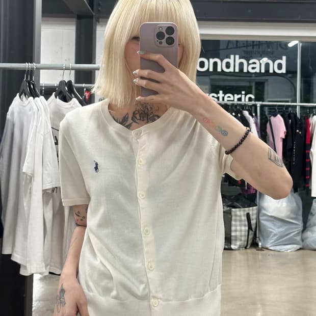 폴로 랄프로렌 코튼 단추 가디건 반팔
