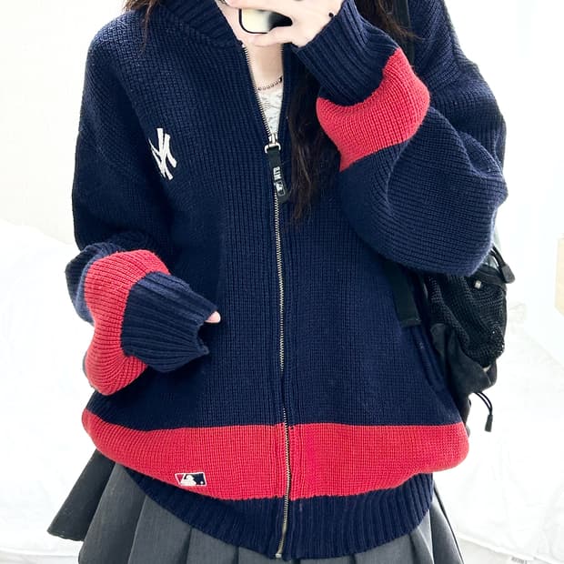 마제스틱 뉴욕양키스 빅로고 니트집업